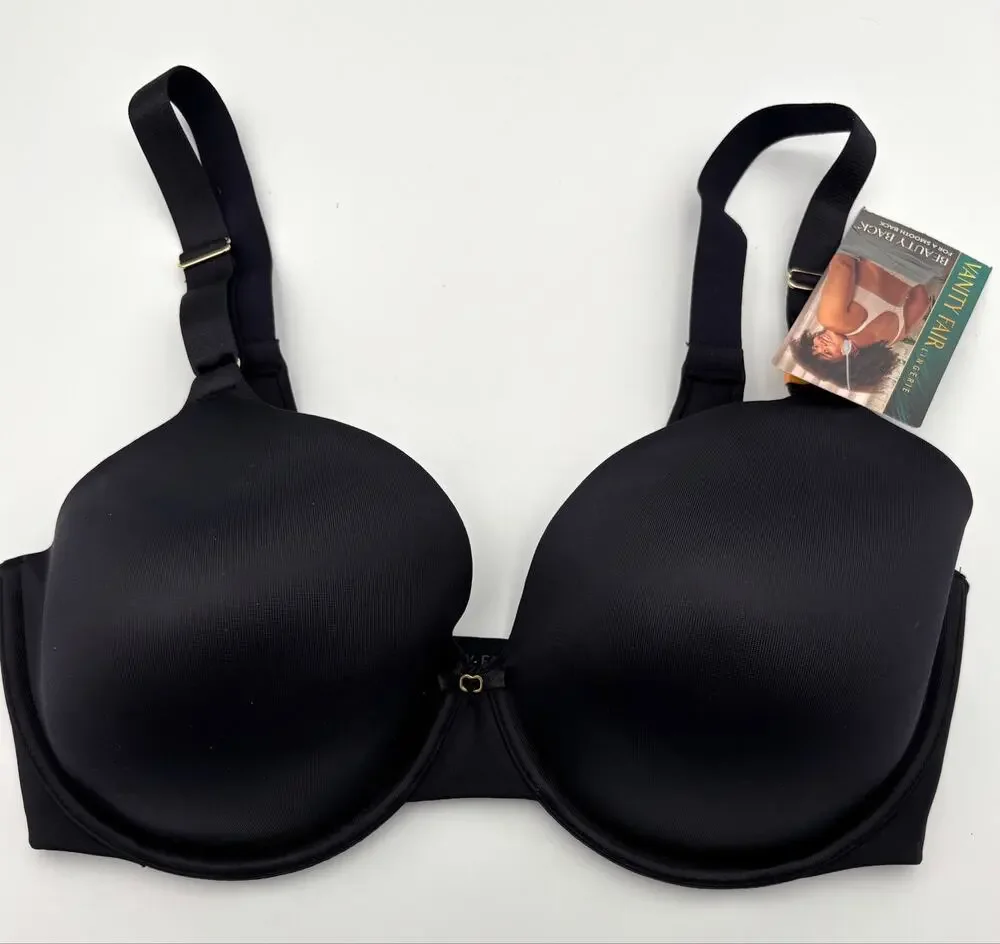 NWT Vanity Fair Beauty Back Bra 34DD Black Full Coverage Underwire 75345